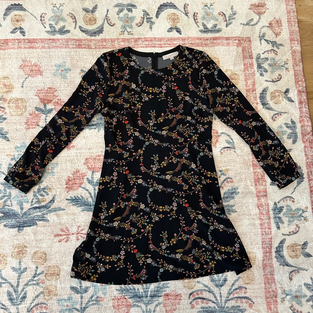 LOFT floral black dress. Size 10. Like new.